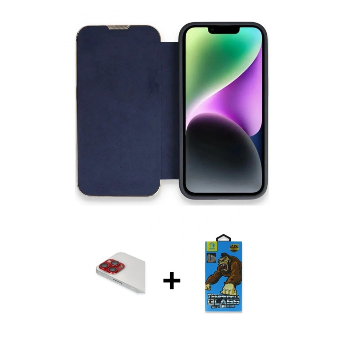 MARSİLYAN™- iPhone 13 Pro Max Kılıf Siluet Minimal Serisi - Siyah 18D Cam Ekran Koruyucu + Pers Alüminyum Kamera Lens - KI