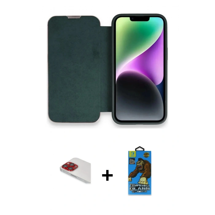 MARSİLYAN™- iPhone 13 Pro Max Kılıf Siluet Minimal Serisi - Siyah 18D Cam Ekran Koruyucu + Pers Alüminyum Kamera Lens - KI