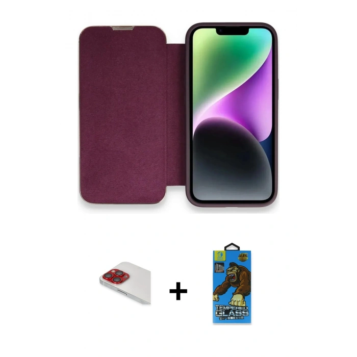 MARSİLYAN™- iPhone 13 Pro Max Kılıf Siluet Minimal Serisi - Siyah 18D Cam Ekran Koruyucu + Pers Alüminyum Kamera Lens - KI