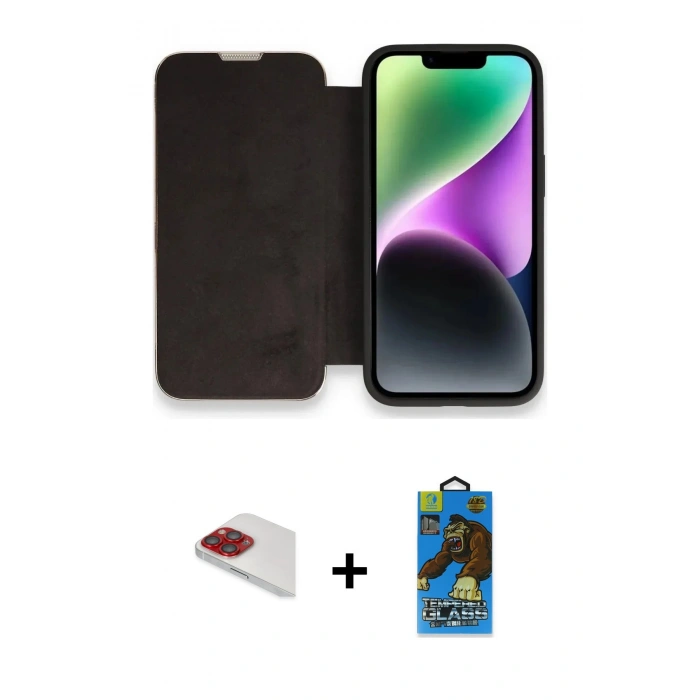 MARSİLYAN™- iPhone 13 Pro Max Kılıf Siluet Minimal Serisi - Siyah 18D Cam Ekran Koruyucu + Pers Alüminyum Kamera Lens - KI