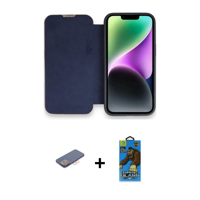 MARSİLYAN™- iPhone 13 Pro Max Kılıf Siluet Minimal Serisi - Siyah 18D Cam Ekran Koruyucu + Renkli Kamera Lens Koruma Cam - PE