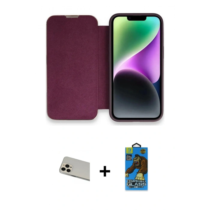 MARSİLYAN™- iPhone 13 Pro Max Kılıf Siluet Minimal Serisi - Siyah 18D Cam Ekran Koruyucu + Rainbow Kamera Lens Koruma Cam - REGD