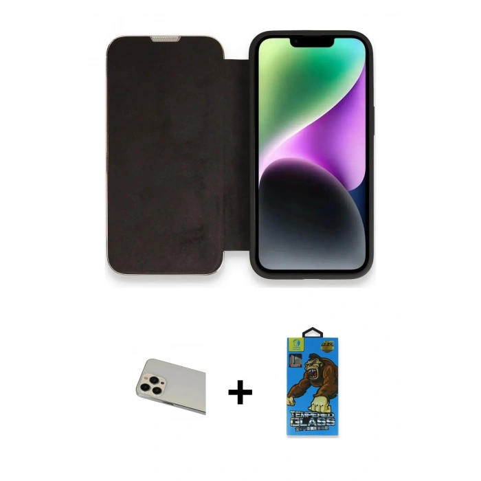 MARSİLYAN™- iPhone 13 Pro Max Kılıf Siluet Minimal Serisi - Siyah 18D Cam Ekran Koruyucu + Rainbow Kamera Lens Koruma Cam - REGD