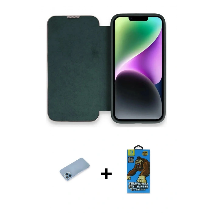 MARSİLYAN™- iPhone 13 Pro Max Kılıf Siluet Minimal Serisi - Siyah 18D Cam Ekran Koruyucu + Shine Kamera Lens Koruma Cam - MI