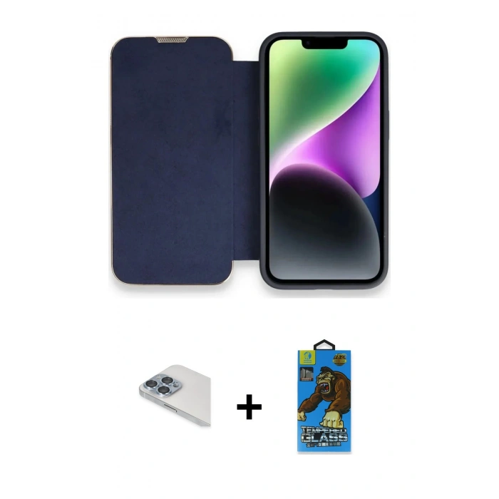 MARSİLYAN™- iPhone 13 Pro Max Kılıf Siluet Minimal Serisi - Siyah 18D Cam Ekran Koruyucu + Pers Alüminyum Kamera Lens - SABE