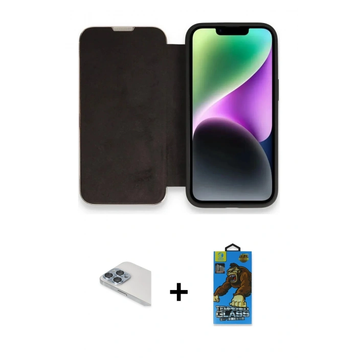 MARSİLYAN™- iPhone 13 Pro Max Kılıf Siluet Minimal Serisi - Siyah 18D Cam Ekran Koruyucu + Pers Alüminyum Kamera Lens - SABE