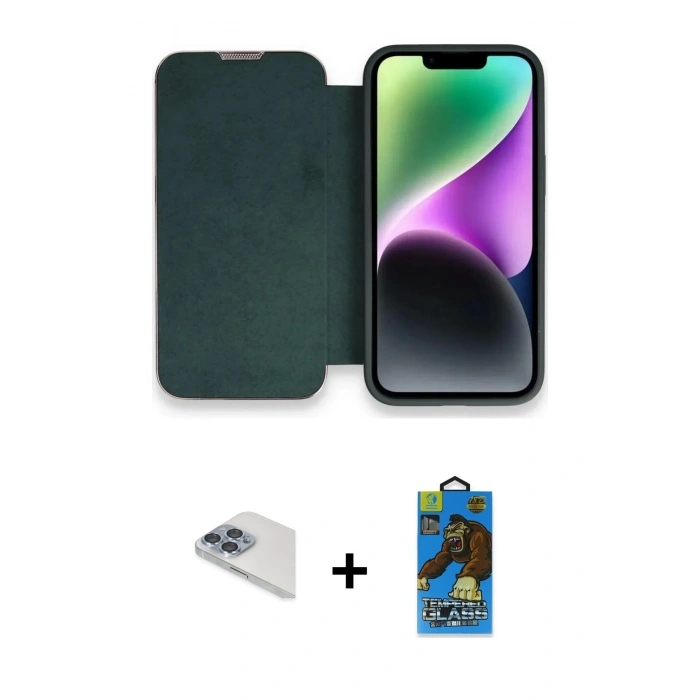 MARSİLYAN™- iPhone 13 Pro Max Kılıf Siluet Minimal Serisi - Siyah 18D Cam Ekran Koruyucu + Pers Alüminyum Kamera Lens - SABE