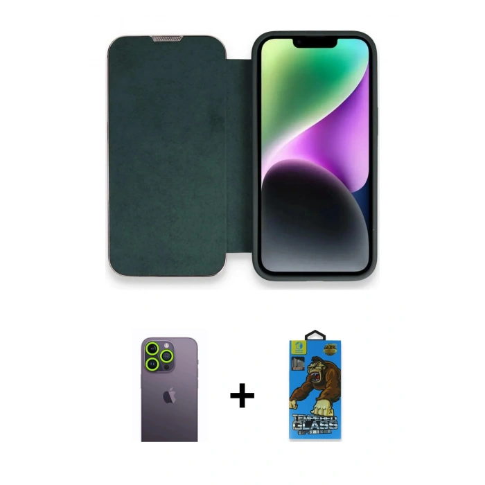 MARSİLYAN™- iPhone 13 Pro Max Kılıf Siluet Minimal Serisi - Siyah 18D Cam Ekran Koruyucu + Neon Fosforlu Kamera Lens - YL