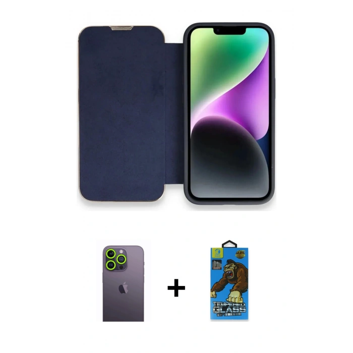 MARSİLYAN™- iPhone 13 Pro Max Kılıf Siluet Minimal Serisi - Siyah 18D Cam Ekran Koruyucu + Neon Fosforlu Kamera Lens - YL