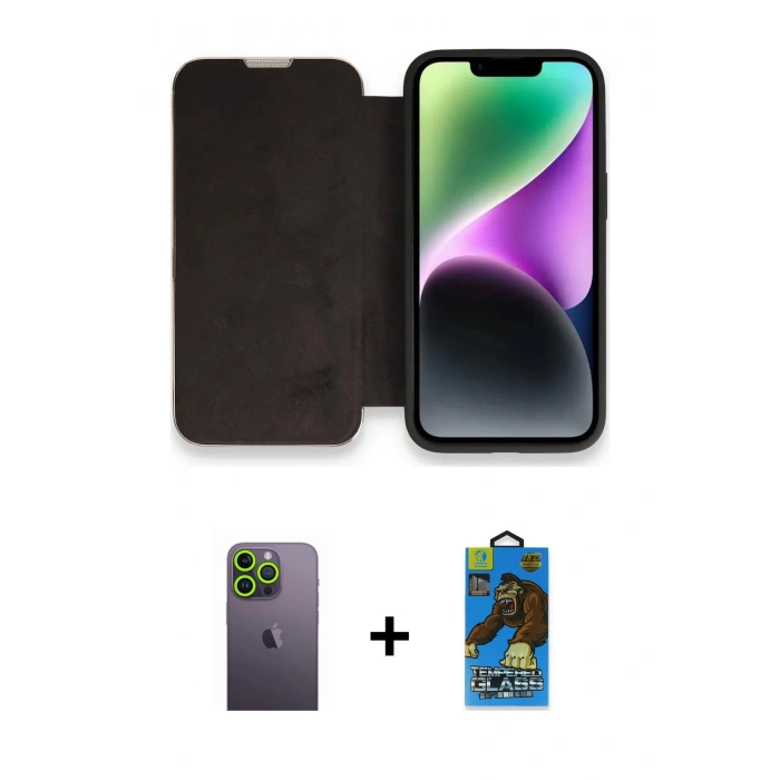 MARSİLYAN™- iPhone 13 Pro Max Kılıf Siluet Minimal Serisi - Siyah 18D Cam Ekran Koruyucu + Neon Fosforlu Kamera Lens - YL