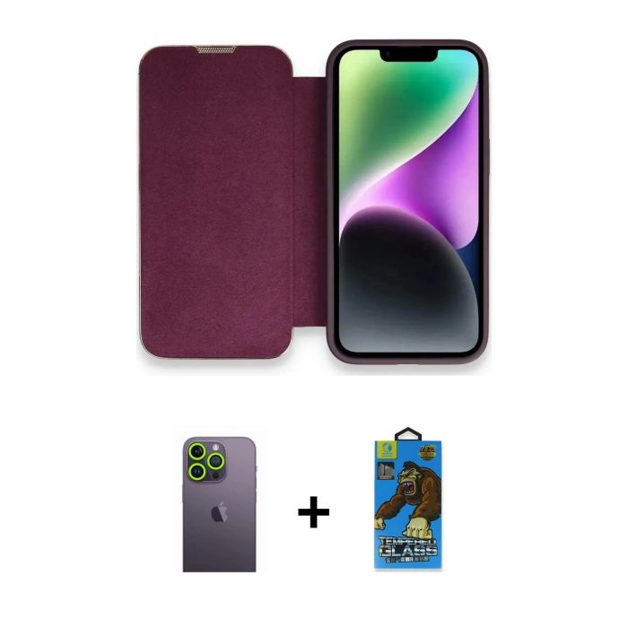 MARSİLYAN™- iPhone 13 Pro Max Kılıf Siluet Minimal Serisi - Siyah 18D Cam Ekran Koruyucu + Neon Fosforlu Kamera Lens - YL