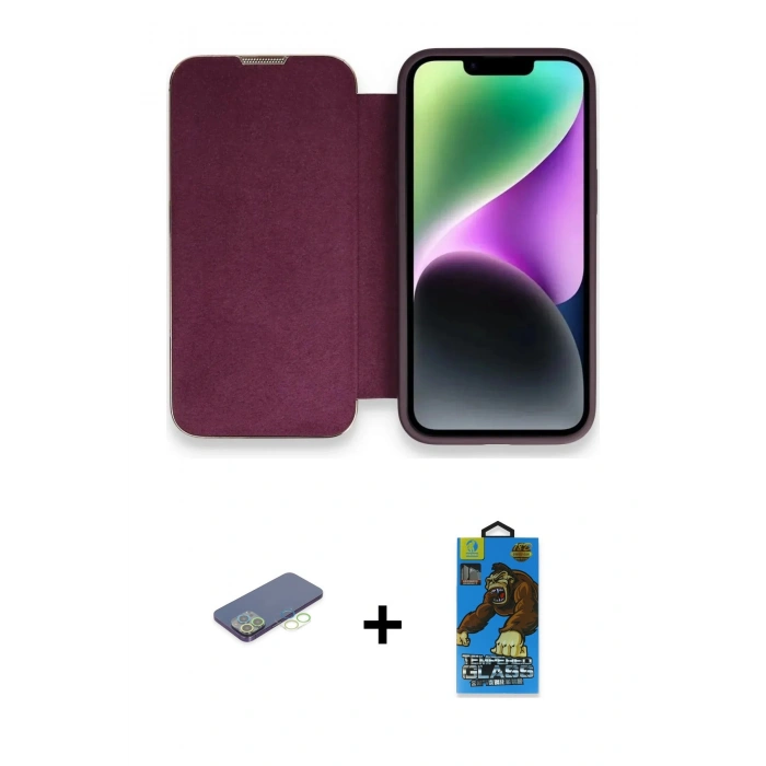 MARSİLYAN™- iPhone 13 Pro Max Kılıf Siluet Minimal Serisi - Siyah 18D Cam Ekran Koruyucu + Renkli Kamera Lens Koruma Cam - YL