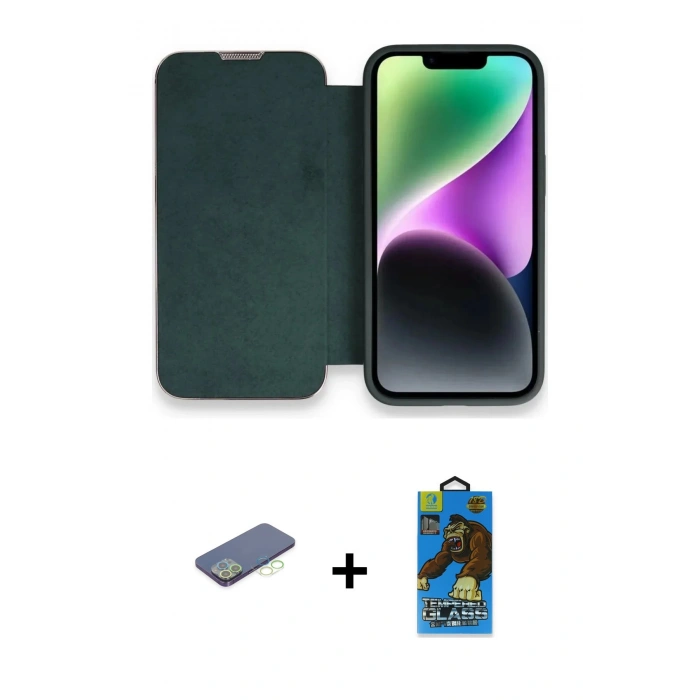MARSİLYAN™- iPhone 13 Pro Max Kılıf Siluet Minimal Serisi - Siyah 18D Cam Ekran Koruyucu + Renkli Kamera Lens Koruma Cam - YL
