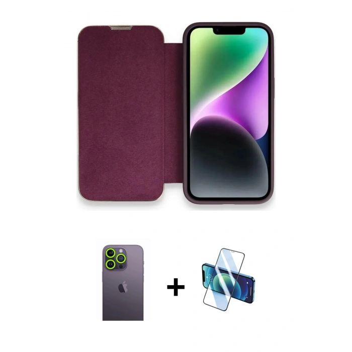 MARSİLYAN™- iPhone 13 Pro Max Kılıf Siluet Minimal Serisi - Siyah 3D Antistatik Cam Ekran Koruyucu + Neon Fosforlu Kamera Lens - YL