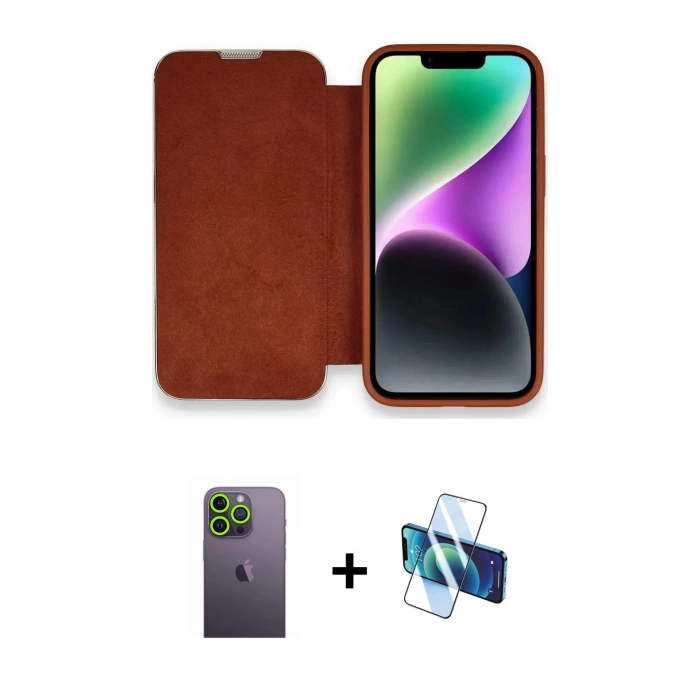 MARSİLYAN™- iPhone 13 Pro Max Kılıf Siluet Minimal Serisi - Siyah 3D Antistatik Cam Ekran Koruyucu + Neon Fosforlu Kamera Lens - YL
