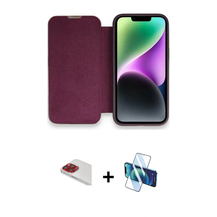 MARSİLYAN™- iPhone 13 Pro Max Kılıf Siluet Minimal Serisi - Siyah 3D Antistatik Cam Ekran Koruyucu + Pers Alüminyum Kamera Lens - KI