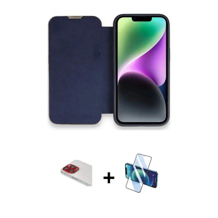 MARSİLYAN™- iPhone 13 Pro Max Kılıf Siluet Minimal Serisi - Siyah 3D Antistatik Cam Ekran Koruyucu + Pers Alüminyum Kamera Lens - KI