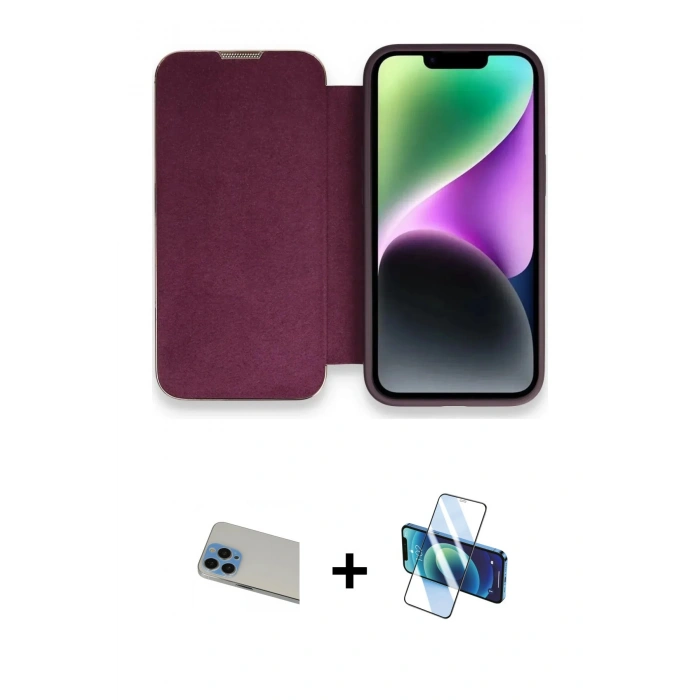 MARSİLYAN™- iPhone 13 Pro Max Kılıf Siluet Minimal Serisi - Siyah 3D Antistatik Cam Ekran Koruyucu + Rainbow Kamera Lens Koruma Cam - MI
