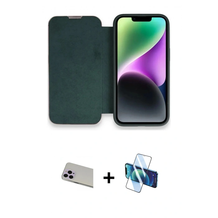 MARSİLYAN™- iPhone 13 Pro Max Kılıf Siluet Minimal Serisi - Siyah 3D Antistatik Cam Ekran Koruyucu + Rainbow Kamera Lens Koruma Cam - MR