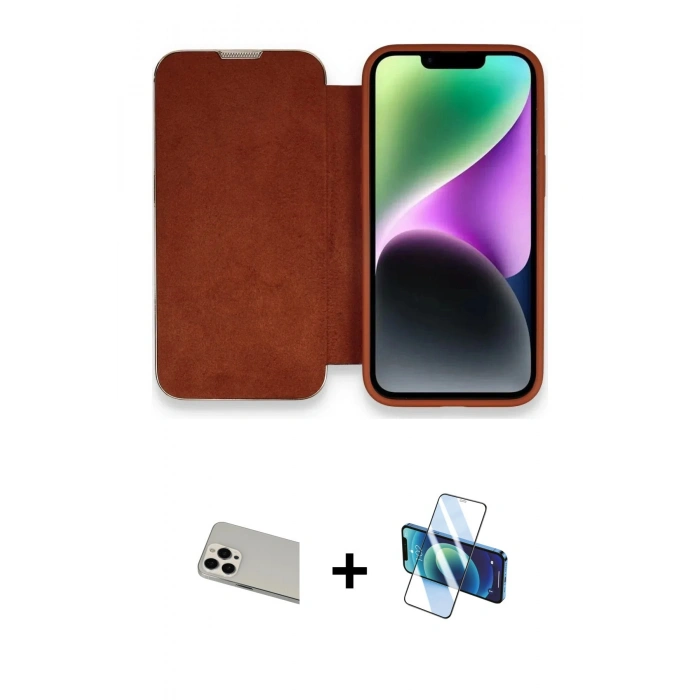 MARSİLYAN™- iPhone 13 Pro Max Kılıf Siluet Minimal Serisi - Siyah 3D Antistatik Cam Ekran Koruyucu + Rainbow Kamera Lens Koruma Cam - BZ