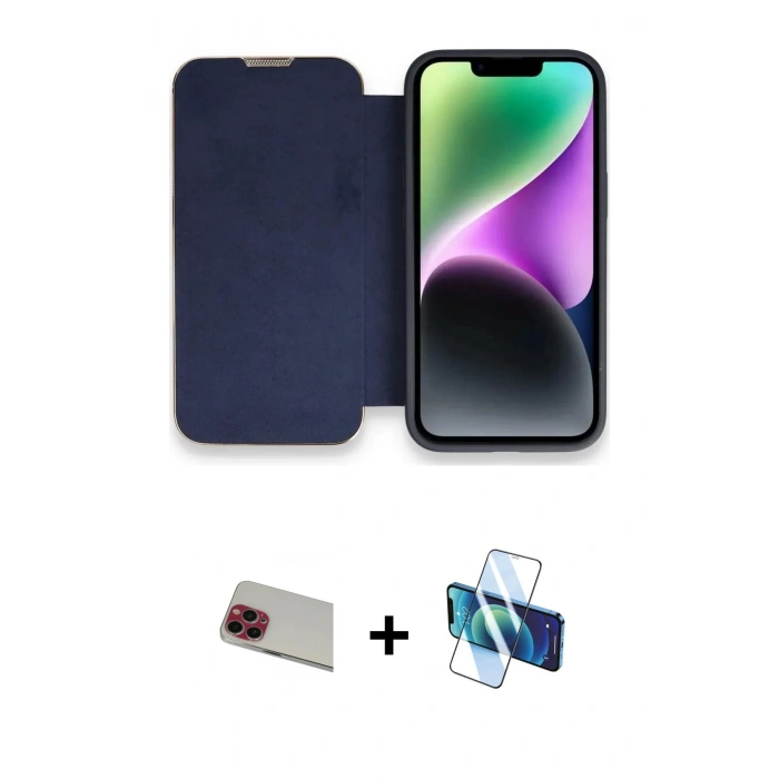 MARSİLYAN™- iPhone 13 Pro Max Kılıf Siluet Minimal Serisi - Siyah 3D Antistatik Cam Ekran Koruyucu + Rainbow Kamera Lens Koruma Cam - KI