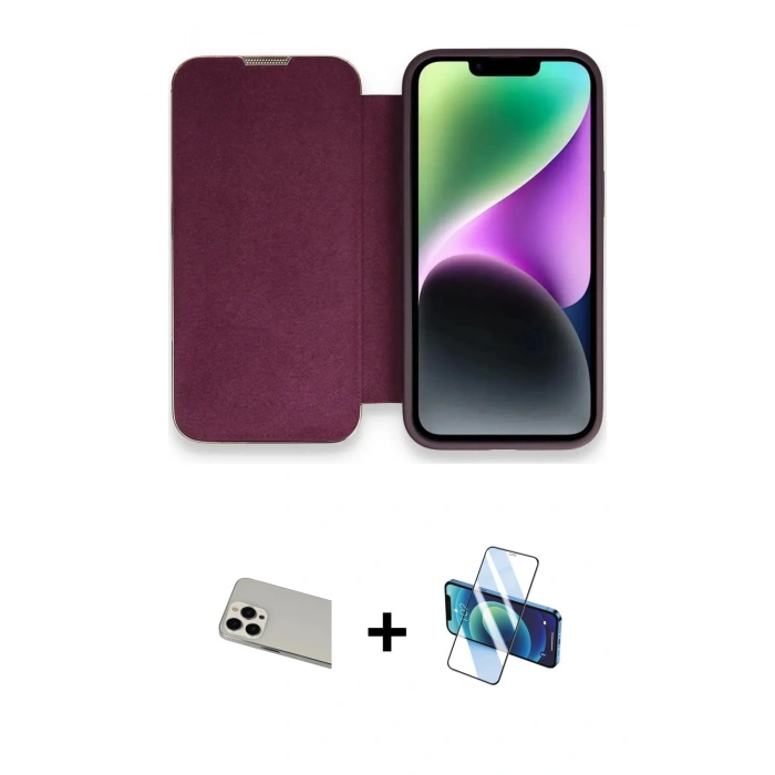 MARSİLYAN™- iPhone 13 Pro Max Kılıf Siluet Minimal Serisi - Siyah 3D Antistatik Cam Ekran Koruyucu + Rainbow Kamera Lens Koruma Cam - BZ