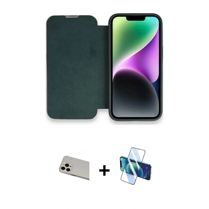 MARSİLYAN™- iPhone 13 Pro Max Kılıf Siluet Minimal Serisi - Siyah 3D Antistatik Cam Ekran Koruyucu + Rainbow Kamera Lens Koruma Cam - REGD