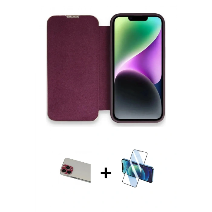 MARSİLYAN™- iPhone 13 Pro Max Kılıf Siluet Minimal Serisi - Siyah 3D Antistatik Cam Ekran Koruyucu + Rainbow Kamera Lens Koruma Cam - KI