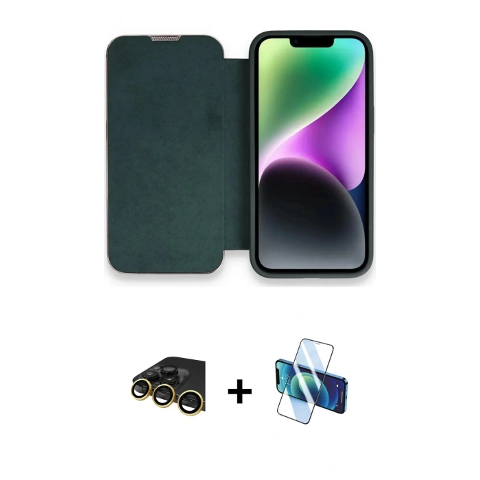 MARSİLYAN™- iPhone 13 Pro Max Kılıf Siluet Minimal Serisi - Siyah 3D Antistatik Cam Ekran Koruyucu + Raze Metal Kamera Lens - GD