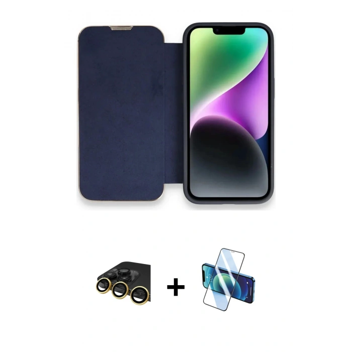 MARSİLYAN™- iPhone 13 Pro Max Kılıf Siluet Minimal Serisi - Siyah 3D Antistatik Cam Ekran Koruyucu + Raze Metal Kamera Lens - GD