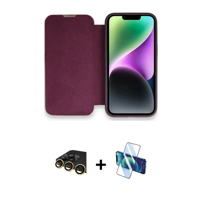 MARSİLYAN™- iPhone 13 Pro Max Kılıf Siluet Minimal Serisi - Siyah 3D Antistatik Cam Ekran Koruyucu + Raze Metal Kamera Lens - GD