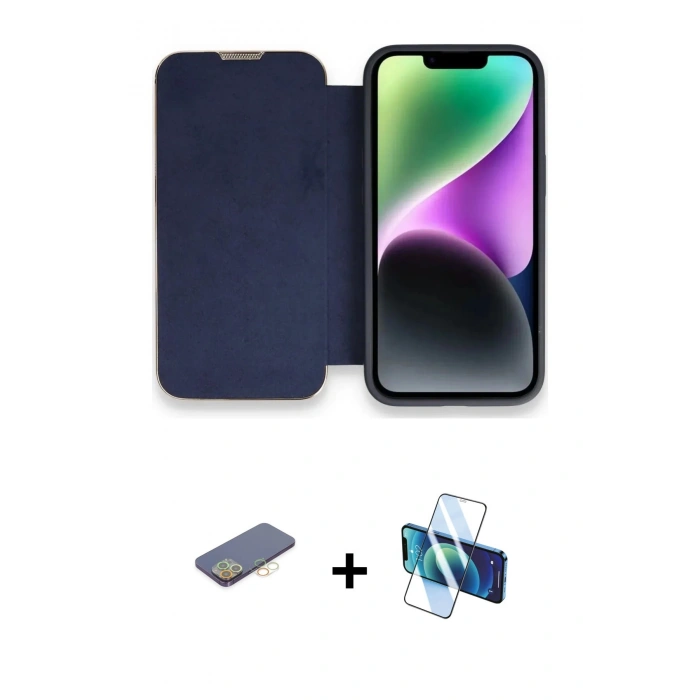 MARSİLYAN™- iPhone 13 Pro Max Kılıf Siluet Minimal Serisi - Siyah 3D Antistatik Cam Ekran Koruyucu + Renkli Kamera Lens Koruma Cam - SI