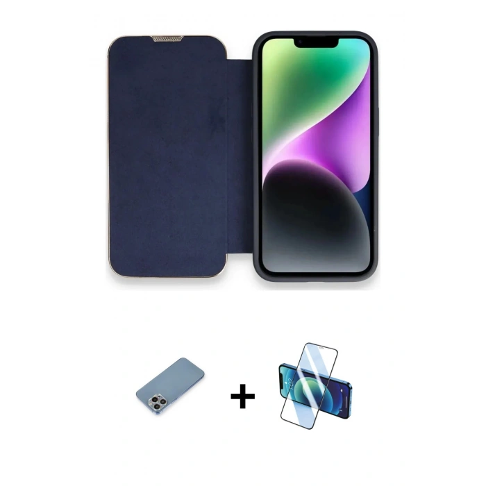 MARSİLYAN™- iPhone 13 Pro Max Kılıf Siluet Minimal Serisi - Siyah 3D Antistatik Cam Ekran Koruyucu + Shine Kamera Lens Koruma Cam - GI