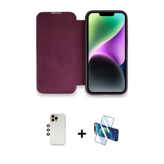 MARSİLYAN™- iPhone 13 Pro Max Kılıf Siluet Minimal Serisi - Siyah 3D Antistatik Cam Ekran Koruyucu + Shine Kamera Lens - GD