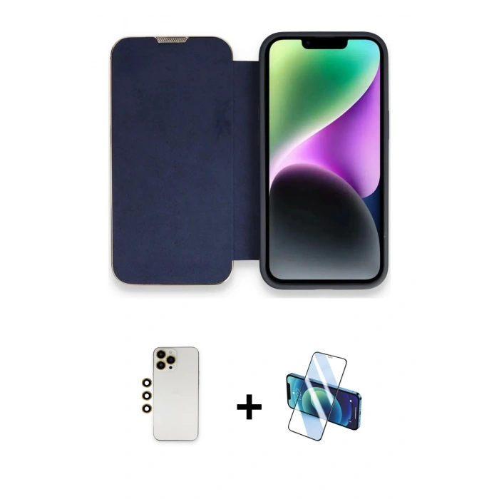 MARSİLYAN™- iPhone 13 Pro Max Kılıf Siluet Minimal Serisi - Siyah 3D Antistatik Cam Ekran Koruyucu + Shine Kamera Lens - GD