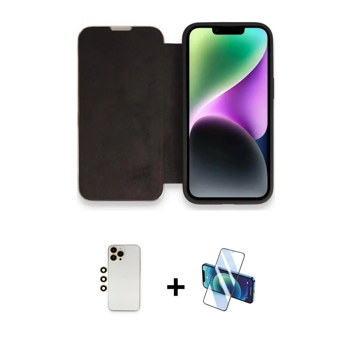 MARSİLYAN™- iPhone 13 Pro Max Kılıf Siluet Minimal Serisi - Siyah 3D Antistatik Cam Ekran Koruyucu + Shine Kamera Lens - GD