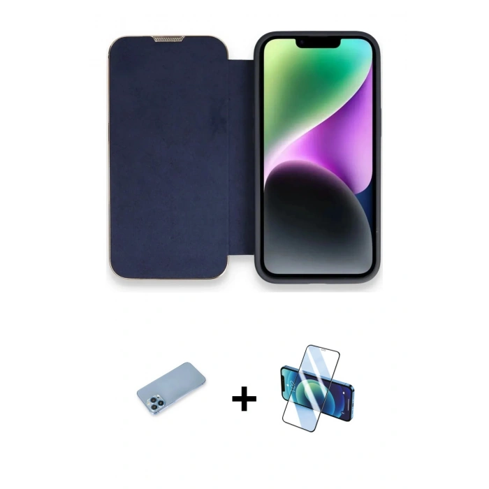 MARSİLYAN™- iPhone 13 Pro Max Kılıf Siluet Minimal Serisi - Siyah 3D Antistatik Cam Ekran Koruyucu + Shine Kamera Lens Koruma Cam - MI