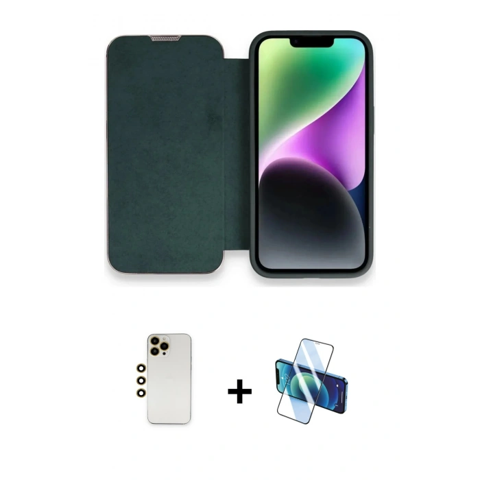 MARSİLYAN™- iPhone 13 Pro Max Kılıf Siluet Minimal Serisi - Siyah 3D Antistatik Cam Ekran Koruyucu + Shine Kamera Lens - GD