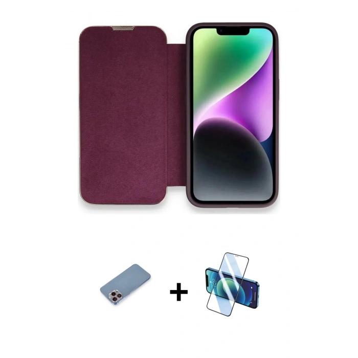 MARSİLYAN™- iPhone 13 Pro Max Kılıf Siluet Minimal Serisi - Siyah 3D Antistatik Cam Ekran Koruyucu + Shine Kamera Lens Koruma Cam - PE
