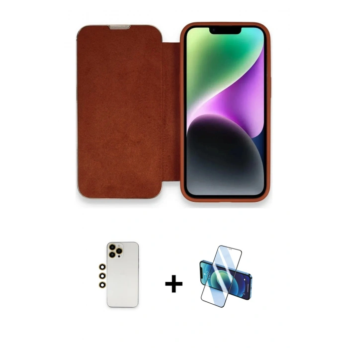 MARSİLYAN™- iPhone 13 Pro Max Kılıf Siluet Minimal Serisi - Siyah 3D Antistatik Cam Ekran Koruyucu + Shine Kamera Lens - GD