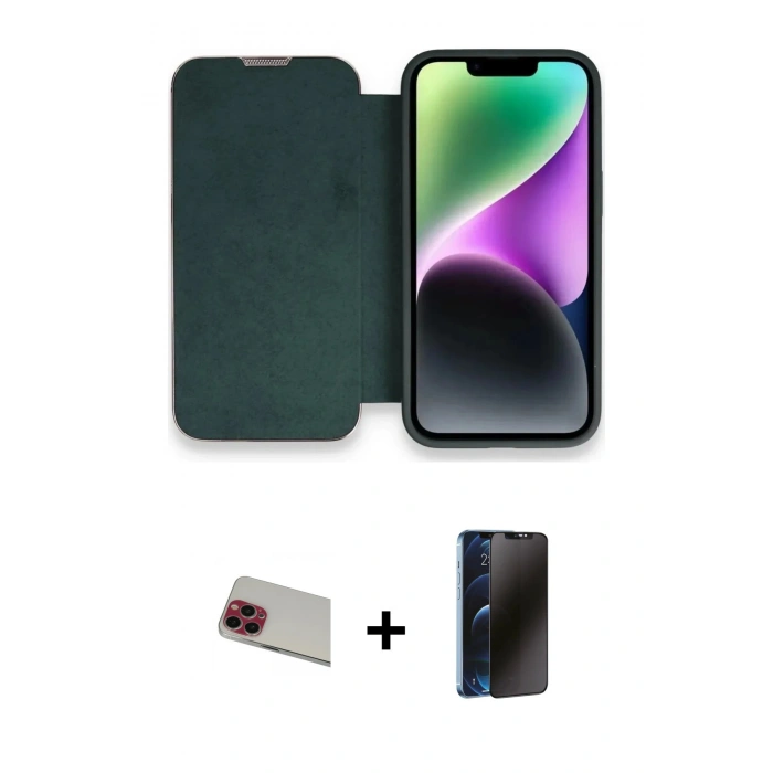 MARSİLYAN™- iPhone 13 Pro Max Kılıf Siluet Minimal Serisi - Siyah 3D Antistatik Hayalet Cam Ekran Koruyucu + Rainbow Kamera Lens Koruma Cam - KI
