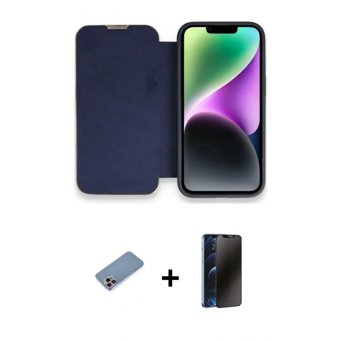 MARSİLYAN™- iPhone 13 Pro Max Kılıf Siluet Minimal Serisi - Siyah 3D Antistatik Hayalet Cam Ekran Koruyucu + Shine Kamera Lens Koruma Cam - PE