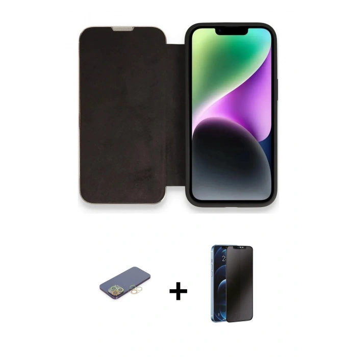 MARSİLYAN™- iPhone 13 Pro Max Kılıf Siluet Minimal Serisi - Siyah 3D Antistatik Hayalet Cam Ekran Koruyucu + Renkli Kamera Lens Koruma Cam - SI