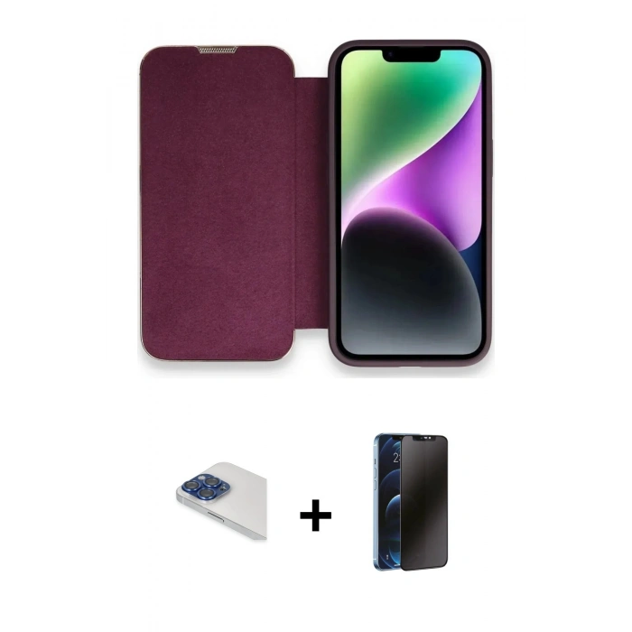 MARSİLYAN™- iPhone 13 Pro Max Kılıf Siluet Minimal Serisi - Siyah 3D Antistatik Hayalet Cam Ekran Koruyucu + Pers Alüminyum Kamera Lens - LT