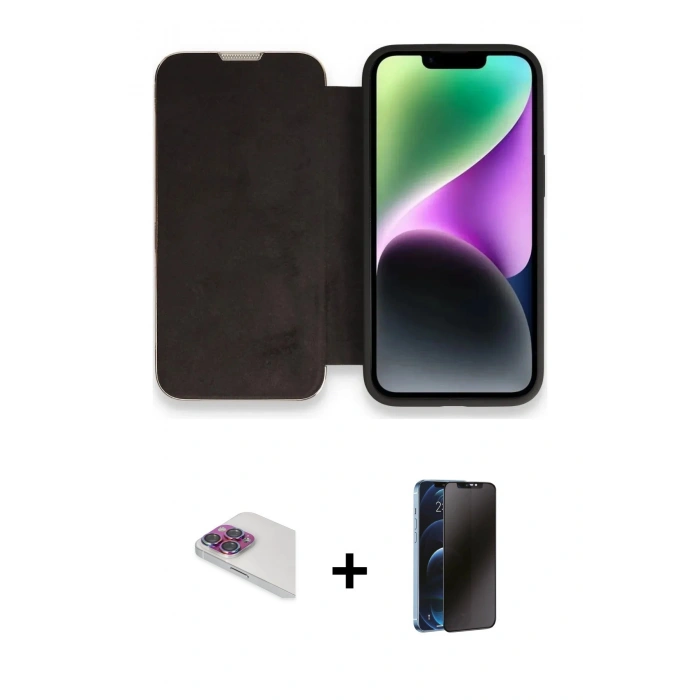 MARSİLYAN™- iPhone 13 Pro Max Kılıf Siluet Minimal Serisi - Siyah 3D Antistatik Hayalet Cam Ekran Koruyucu + Pers Alüminyum Kamera Lens - GI