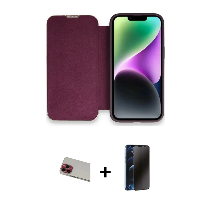 MARSİLYAN™- iPhone 13 Pro Max Kılıf Siluet Minimal Serisi - Siyah 3D Antistatik Hayalet Cam Ekran Koruyucu + Rainbow Kamera Lens Koruma Cam - KI