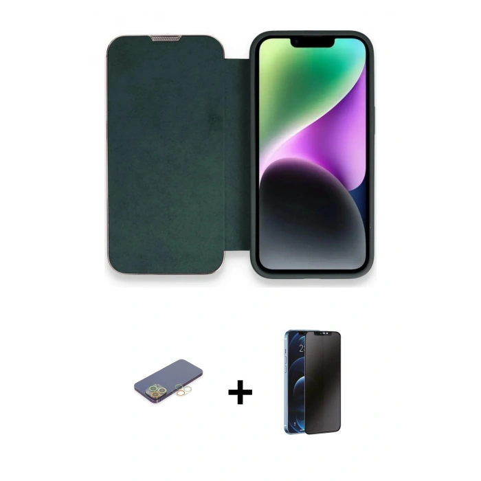 MARSİLYAN™- iPhone 13 Pro Max Kılıf Siluet Minimal Serisi - Siyah 3D Antistatik Hayalet Cam Ekran Koruyucu + Renkli Kamera Lens Koruma Cam - SI