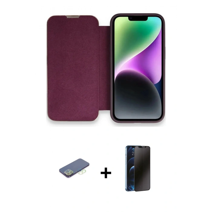 MARSİLYAN™- iPhone 13 Pro Max Kılıf Siluet Minimal Serisi - Siyah 3D Antistatik Hayalet Cam Ekran Koruyucu + Renkli Kamera Lens Koruma Cam - YL