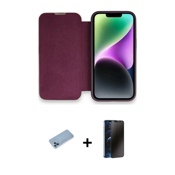MARSİLYAN™- iPhone 13 Pro Max Kılıf Siluet Minimal Serisi - Siyah 3D Antistatik Hayalet Cam Ekran Koruyucu + Shine Kamera Lens Koruma Cam - MI