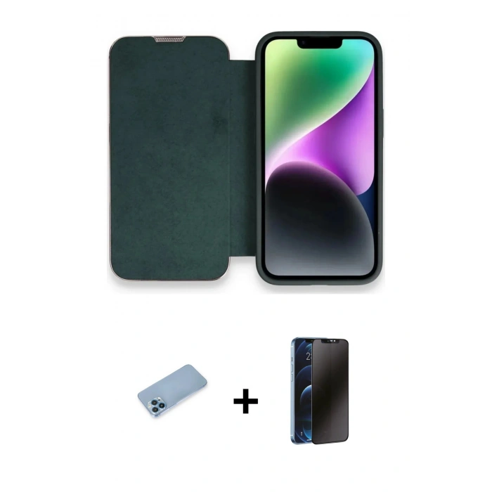 MARSİLYAN™- iPhone 13 Pro Max Kılıf Siluet Minimal Serisi - Siyah 3D Antistatik Hayalet Cam Ekran Koruyucu + Shine Kamera Lens Koruma Cam - MI